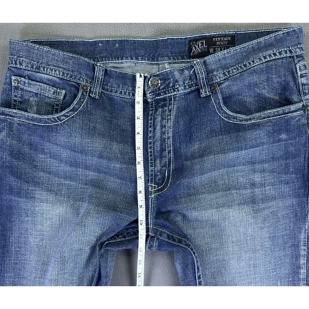TK Axel Jeans Mens 38x32 Blue Vintage Bootcut Cowboy Flap Pocket Embroidered Y2K